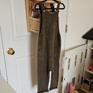 Zara Olive Brown Knit Overalls, Wool Blend